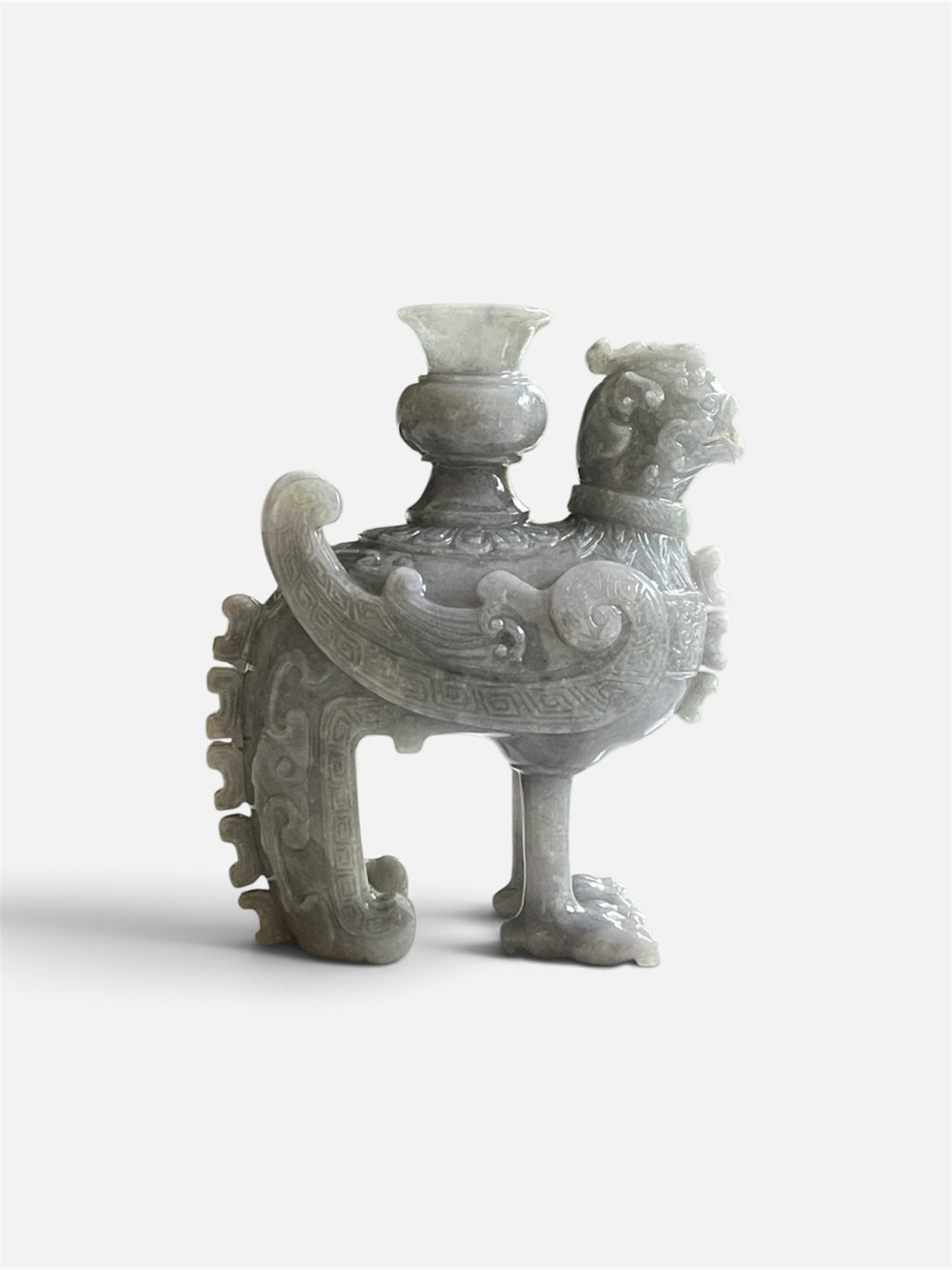 Lavender Jade Phoenix Vase Sculpture.